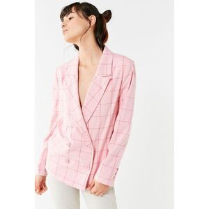 Just Female Valeria Checkered Blazer In Pink Size S Double Breasted Womens